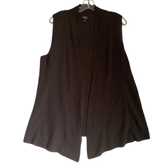 Eileen Fisher Open Front Sleeveless Cardigan L Brown Wool Relaxed Old Money - Picture 1 of 6